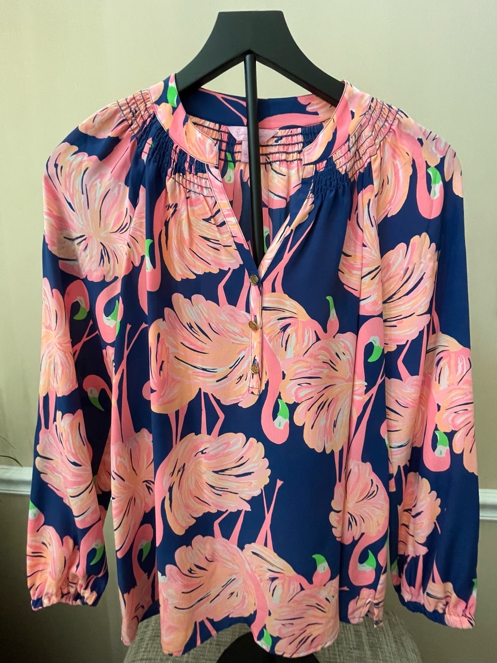Lilly Pulitzer Elsa Silk Top with Coral Flamingos